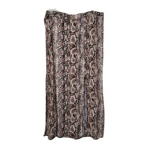 Snakeskin Print Maxi Skirt Slit Skirt‎ Bohemian Long Skirt Neutral Tones